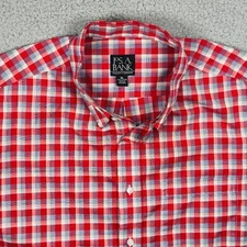 Jos. A. Bank Shirt Mens XL Red Plaid Traveler Long Sleeve Cotton Casual