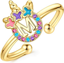 Unicorn Gifts for Kids Girls - Unicorn Rings for Girls Kids, Adjustable 14K-Gold