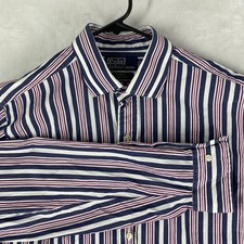Vintage Polo Ralph Lauren Shirt Mens 17 XL Blue Pink Striped Regent Button Up