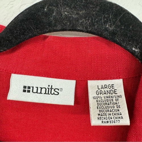 Vintage Red Linen Two Peice Set Wide Leg Pants Short Sleeve Button Down Shirt L - Bild 4 von 15