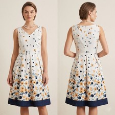 Yumi white multi floral a-line occasion sleeveless above knee dress size 12