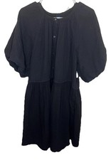 Old Navy Women's Waist-Defined Puff Sleeve Mini Poet Dress Black Size L NWT