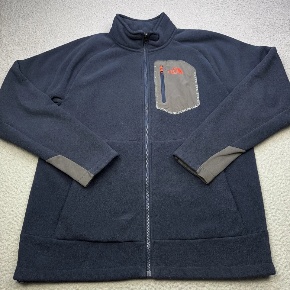 The North Face Fleece Jacket Mens Large Navy Gray Full Zip Chest Pocket - Image 2 of 4