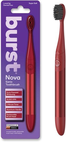 Burst Nova Toothbrush (Red) | Sonic Powered Teeth 1 Count (Pack of 1), Red