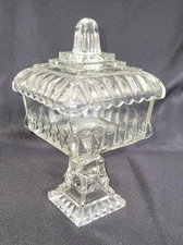 Vintage Jeannette Covered Wedding Cake Box Candy Dish Clear Glass Compote