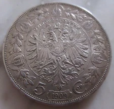 MDS AUSTRIA AUSTRIA HABSBURG 5 CORONA 1909 "FRANZ JOSEPH I.", SILVER #