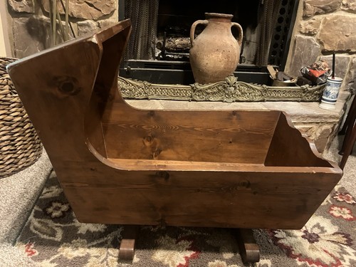 Handmade Wooden Rocking Baby Doll Cradle Vintage Antique
