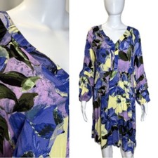 Anthropologie Fig & Flower Floral Babydoll Midi Dress Size XL Ruffle Sleeve