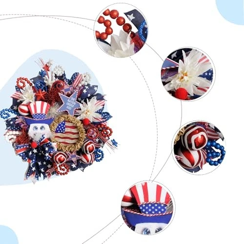 20" Patriotic Mesh Wreath for Front Door - Handcrafted 4th of July, Memorial  - Image 2 of 4