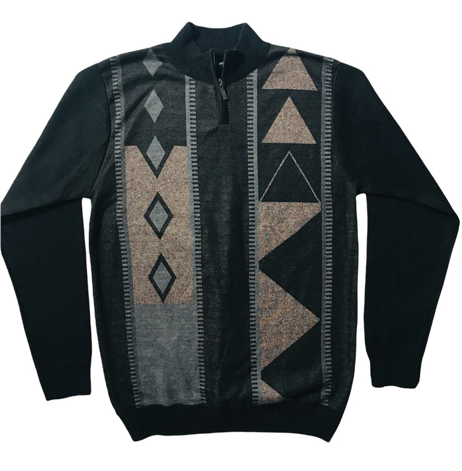 Mens's Argile Sweater SAHARA CLUB Black Brown/Large 100%Polyester Zip Pullover - Image 2 of 4