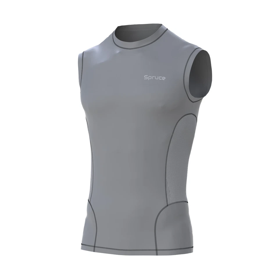 Mens Compression Sleeveless Shirt with Mesh Panels Base Layer Gym Top Sports - Image 2 of 4