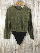 VTG Victoria's Secret Gold Label Bodysuit Gold Shimmer Semi Sheer Long Sleeve M