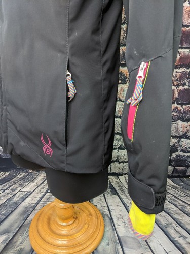 Spyder Tresh Ski Jacket Black Snow Winter Nylon Insulated Hooded Girls 14 152 XL - Picture 5 of 10