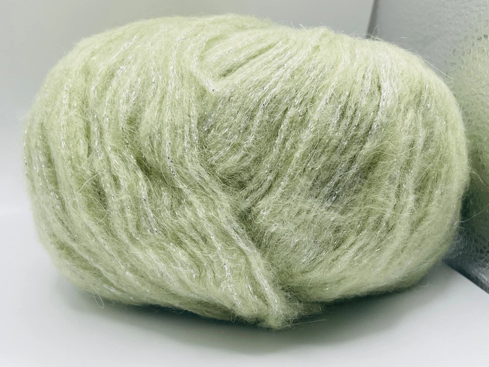 Hilos de hielo verde agua, plata 83307 mezcla de lana mohair DK con brillo 50gr 218yds Foto 4 de 4