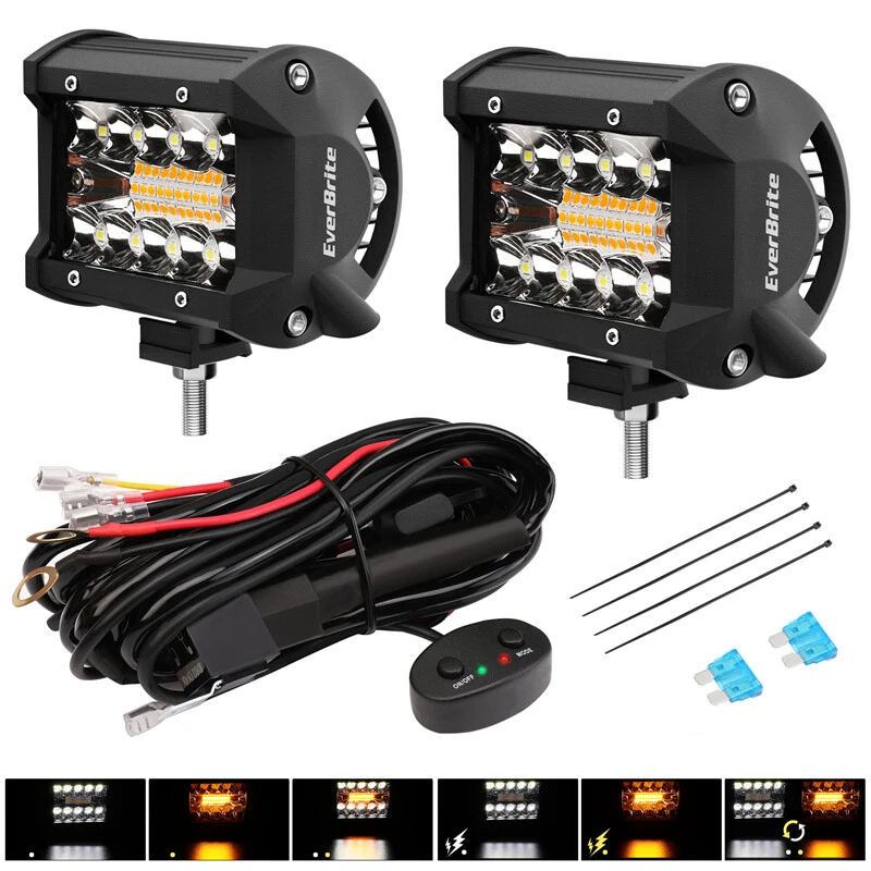 EverBrite 2PCS 4 Inch 60W Led Pods Off Road Light Pods White Amber Strobe 6 Mode - Image 2 of 4