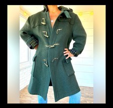 Vintage Gloverall Women's Original Duffle Coat Toggle Jacket Green W Plaid