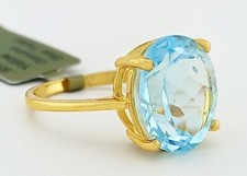 GENUINE 3.87 Cts BLUE TOPAZ SOLITAIRE RING .14k YELLOW GOLD PLATED .925 - NWT