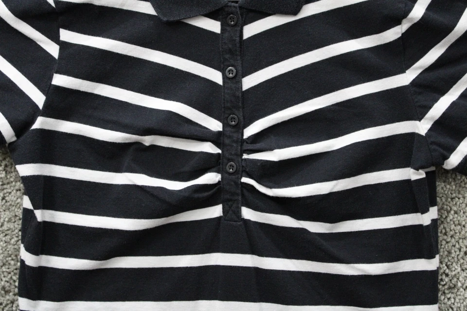 Bugle Boy for Her Polo Shirt - Women’s Medium Black White Stripe Blouse - Image 4 of 4