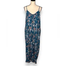Anrabess Women’s Blue Floral Spaghetti Strap Jumpsuit Size Large