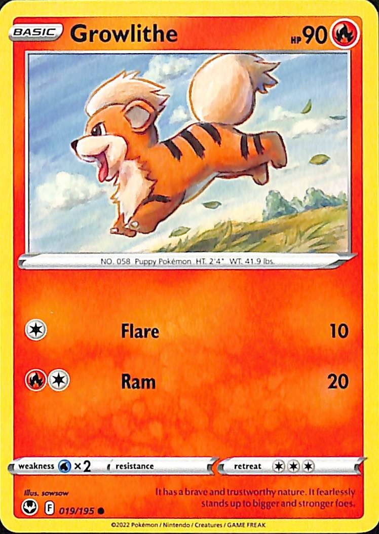 Growlithe #19/195 Silver Tempest Pokemon Common Card
