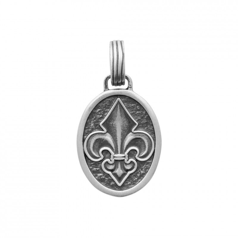 Pendentif fleurs de lys ovale argent massif 925 collier bijoux homme
