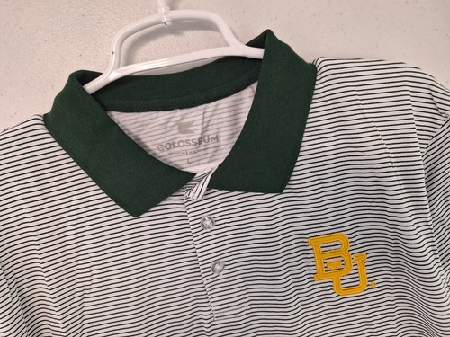 BAYLOR BEARS Men's Large Striped POLO SHIRT Embroidered logo Colosseum NWT - Picture 2 of 3