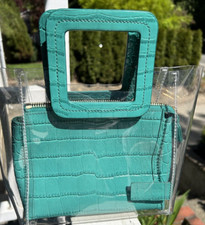 Staud Shirley Clear Transparent  Green Croc Embossed Leather  Small Tote Bag Euc