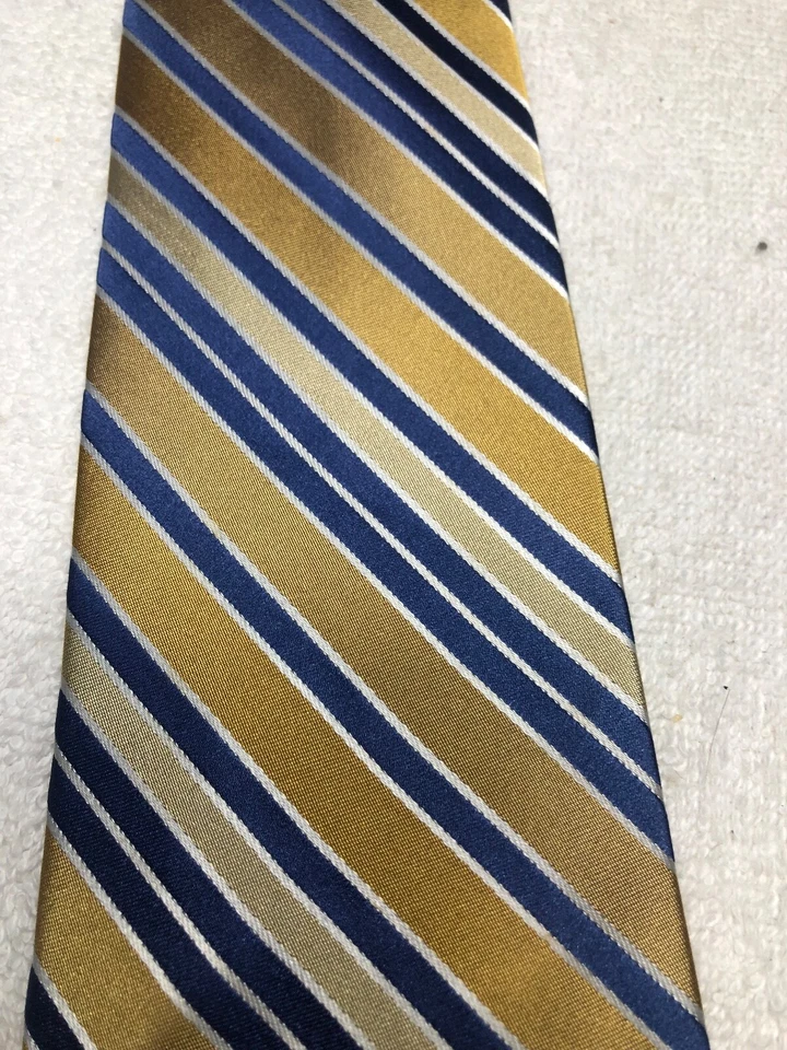 JONES НЬЮ-ЙОРК МУЖЧИН ГАЛСТУК ЖЕЛТЫЙ И ЗОЛОТОЙ С СИНИМИ ПОЛОСКАМИ 4 X 61 - Изображение 3 из 4