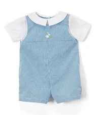 Petit Ami Blue Check Embroidered Easter Bunny Romper  3 6 9 Months
