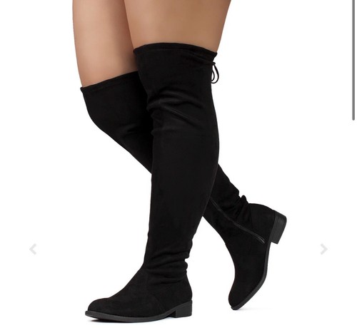 Women Black Wide Calf & Width Stretchy Over The Knee Sock Boots Size 8W