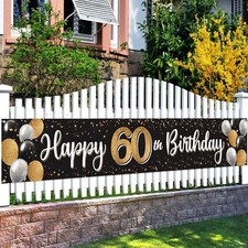 Happy 60th Birthday Black  Gold Yard Sign Banner - Cheers to Sixty