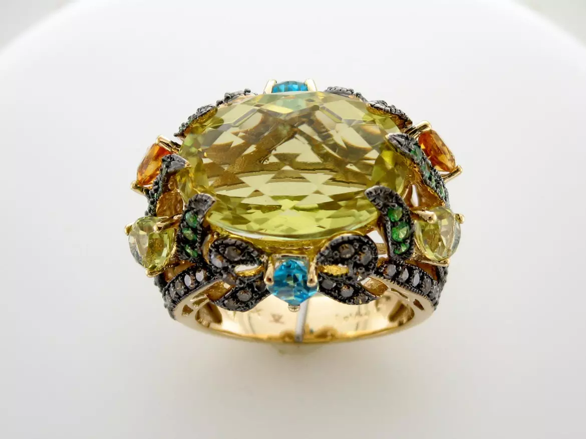 LeVian 14K Yellow Gold Lemon Quartz Chocolate Diamond 14.14 cts