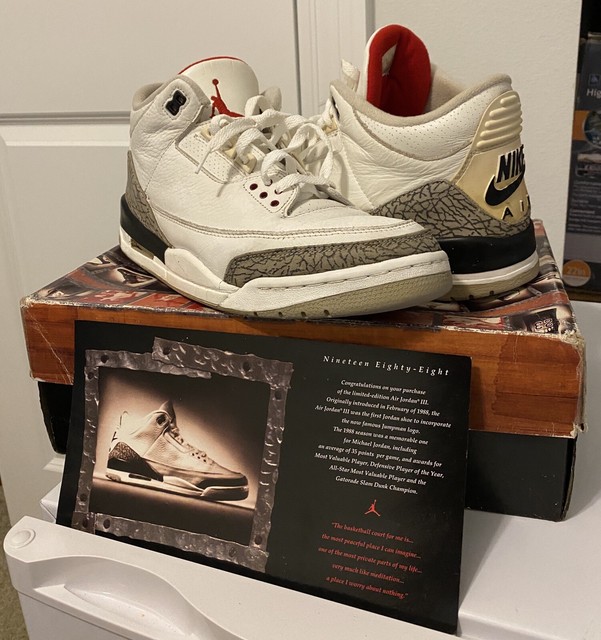 1994 Nike Air Jordan 3 White Cement Grey Retro 130203101 Size 12 Vintage | eBay