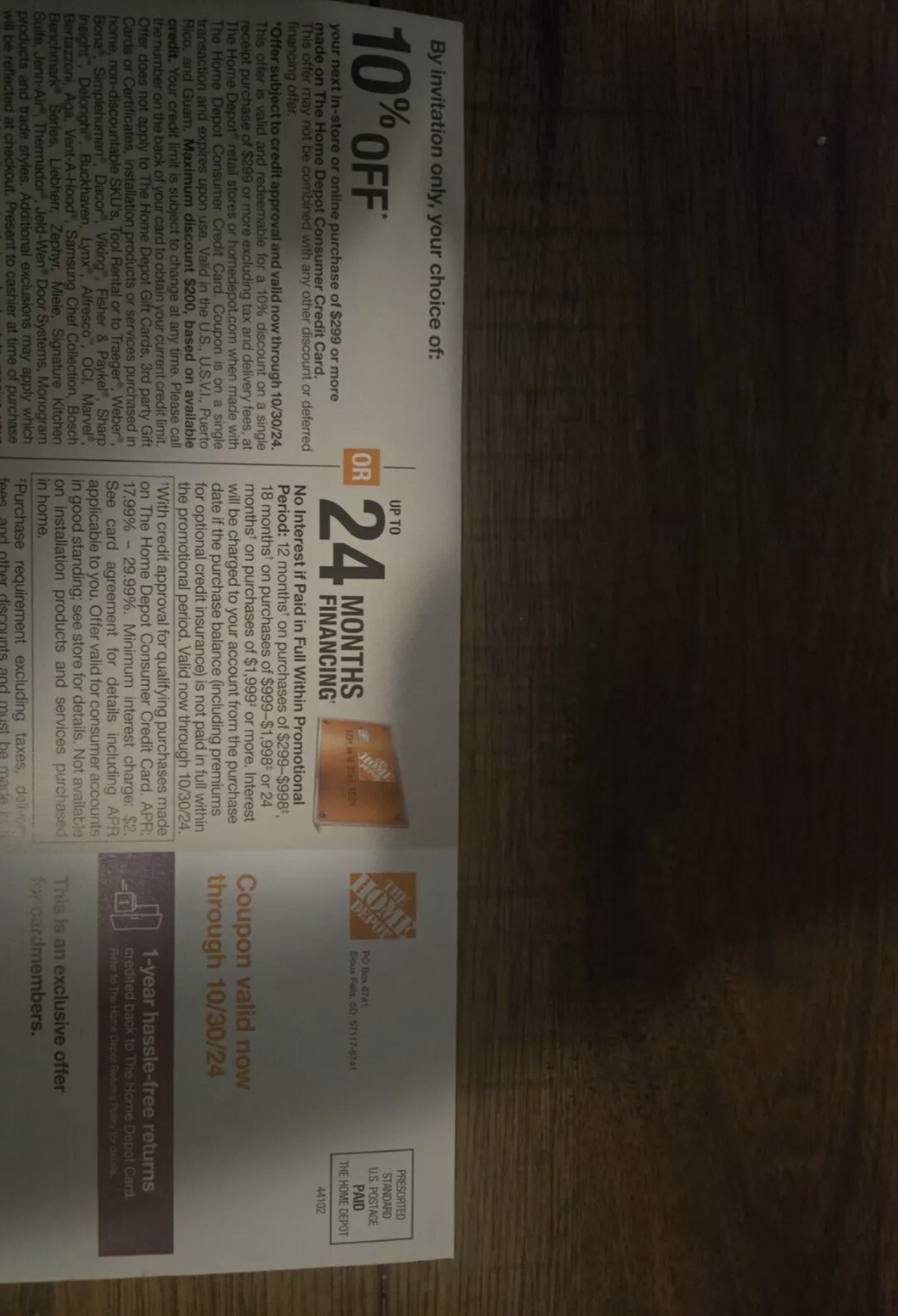 Home Depot Coupon 10 Off or 24 Months Financing Exp 10/30/24 Online