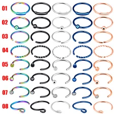 2pcs Nose Septum Ring Surgical Steel Cartilage Tragus Hoop Lip Body Piercing 20G