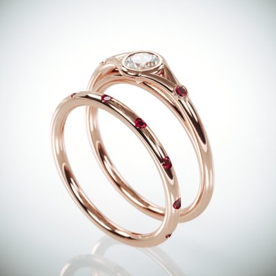 Round Cut Simulated Diamond Ruby Bridal Set Minimalist Ring 14k Rose Gold Plated