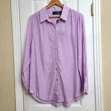 NWT Attitudes By Renee Split Sleeve Button Up Ruffle Cuff Striped Preppy Size 14