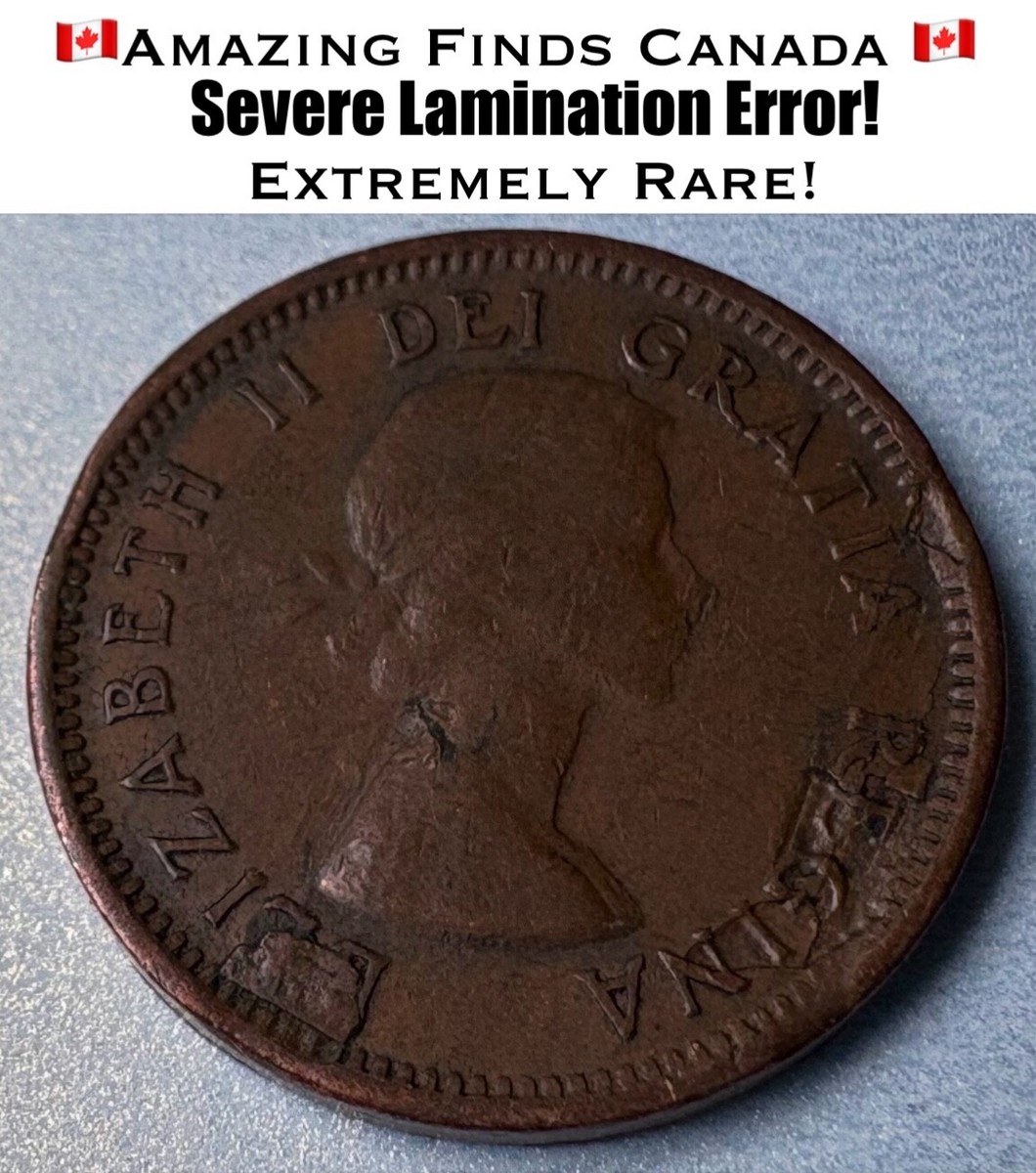 1953 Canada 1 Cent Penny Coin - EXTREMELY RARE SEVERE LAMINATION