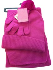 NWT Berkshire Fashion Girls 3 Piece Hat Gloves Infinity Scsrf Pink Metallic 4-16