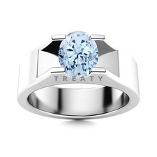 Aquamarine Oval Cut Gemstone With 14K Solid White Gold Ring For Men's 145