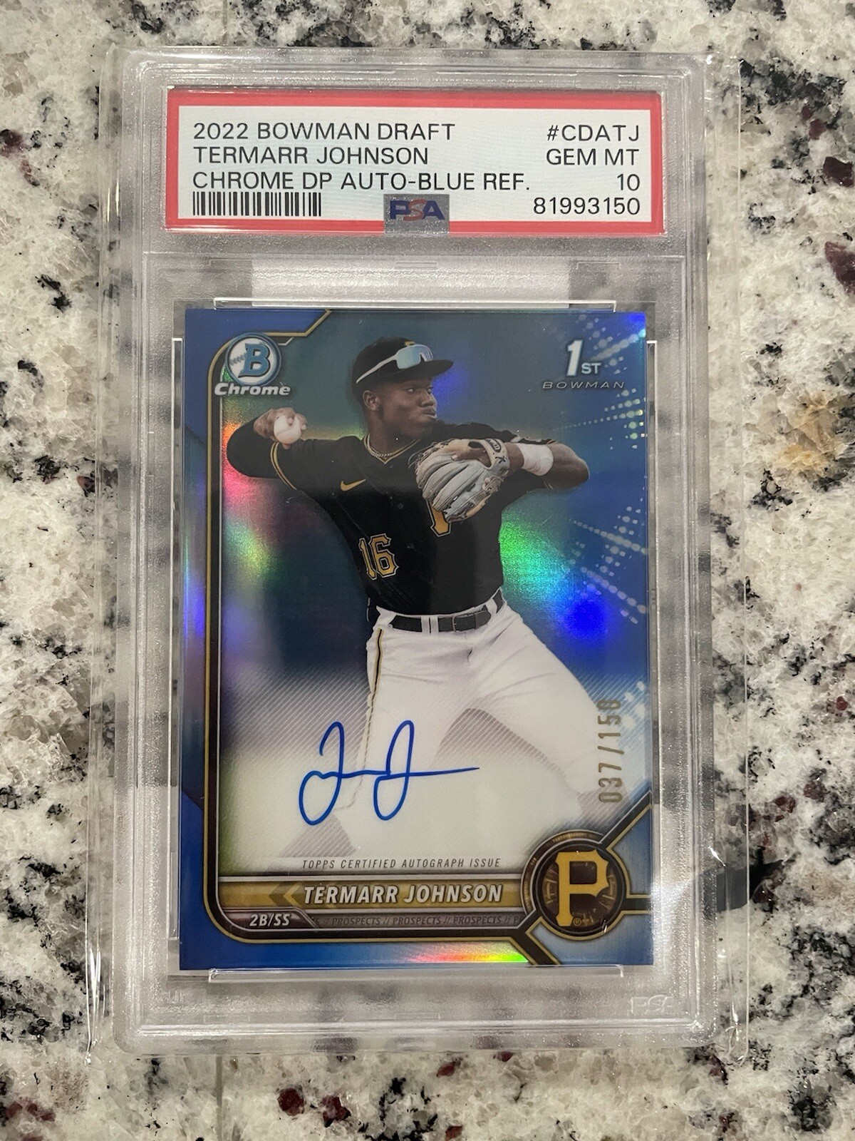 2022 1st Bowman Chrome Termarr Johnson Auto Blue Refractor /150 RC PSA 10 GEM MT