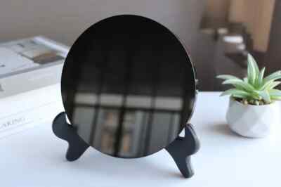 120mm Natural Obsidian Mirror Obsidian Wafer Crystal Disk  Crystal Gift + stand