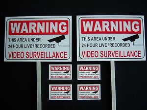 2-VIDEO-SURVEILLANCE-SIGNS-4-DECALS-2-STAKES-PS-419