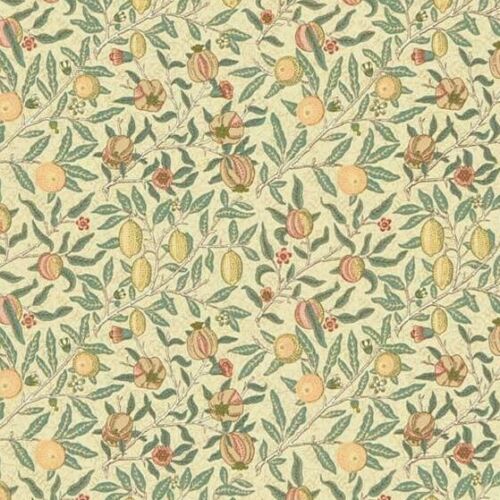 WILLIAM MORRIS CURTAIN FABRIC DESIGN Fruit Minor 3.4 METRES IVORY/TEAL COTTON - Picture 4 of 11