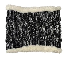 Infinity Neck Scarf Black Cream One Size Knitted Fuzzy Lined 14” L (X2) x 12” W