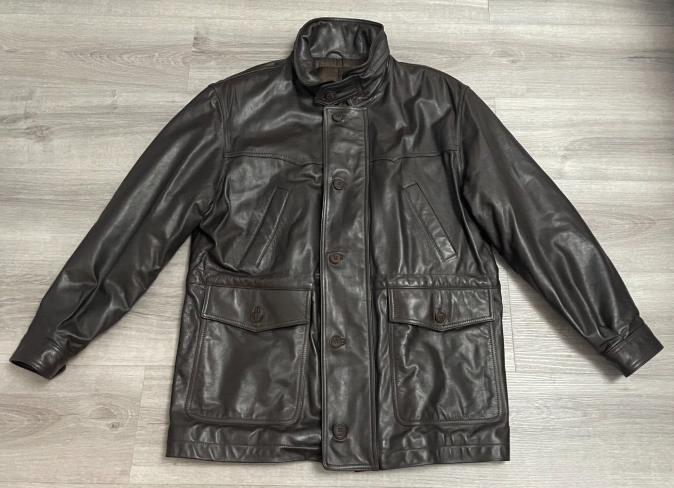 Giacca di pelle vintage Yves Saint Laurent YSL taglia 50 XL marrone