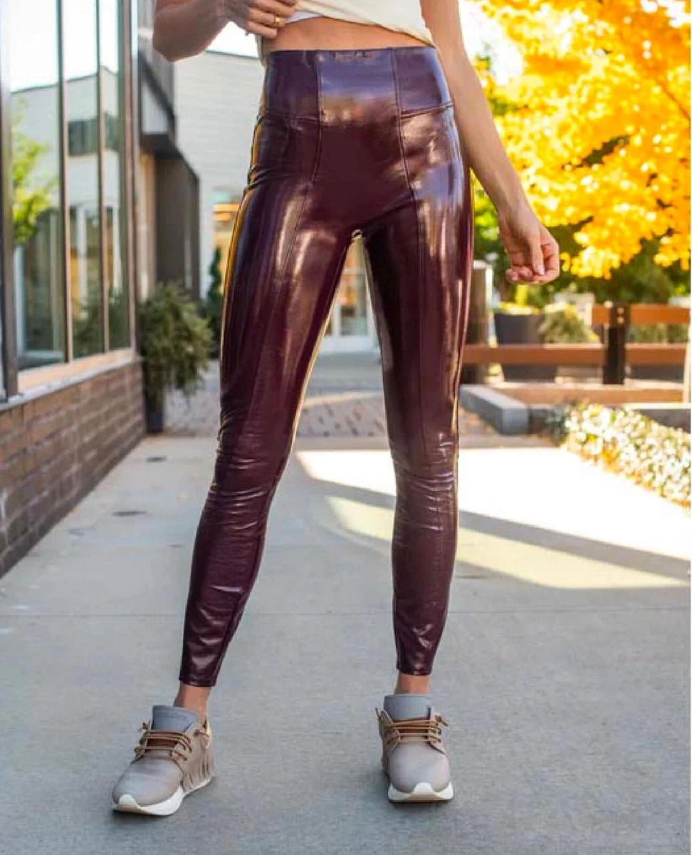 Spanx Faux Patent Leather Leggings Ruby Red Burgundy Medium New