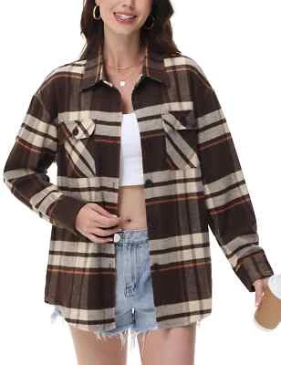 Damen Flanell Karo Hemd Langarm Button-Down Bluse Locker Baumwolle Weich Casual - Bild 1 von 4