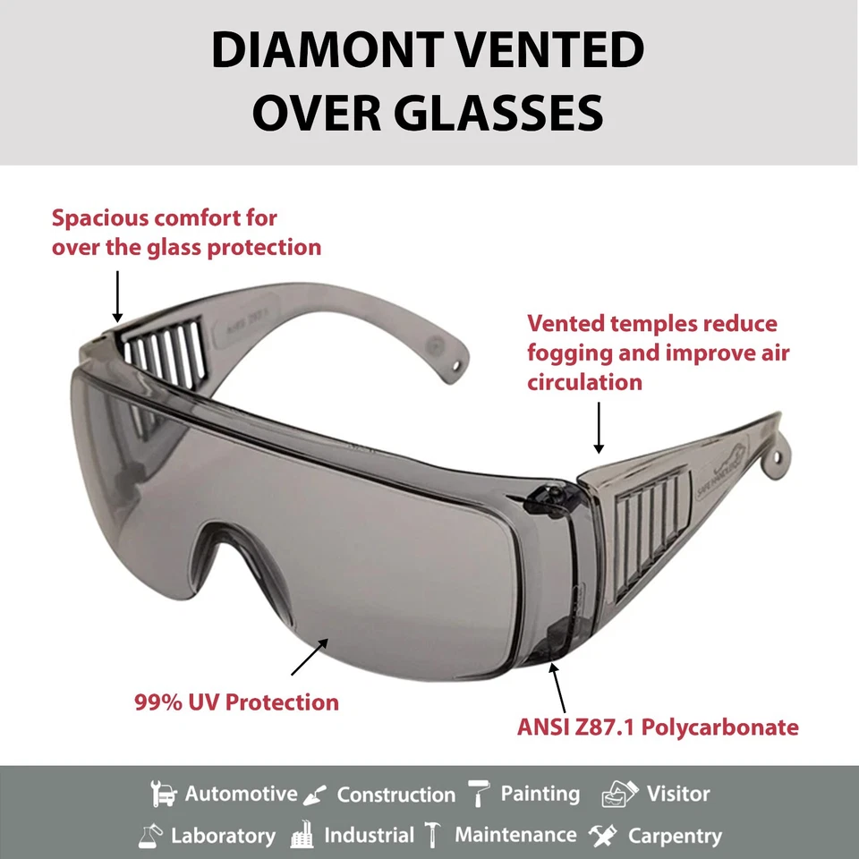Gafas de seguridad Diamont ventiladas, gris y ámbar (144 pares) Foto 2 de 4