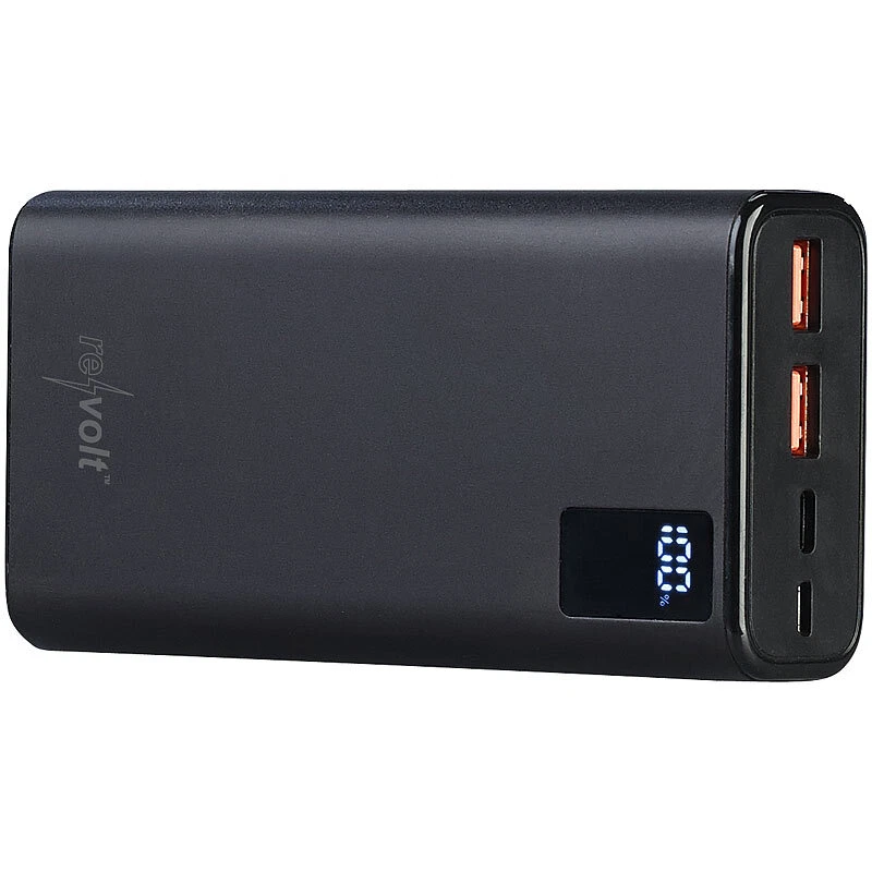 revolt USB-Powerbank, 20.000 mAh, USB-C PD, Display, Metall, QC3.0, 3 A, 20 W - Bild 3 von 4